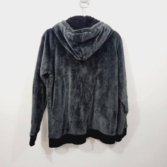 P.J. Salvage Gray Cozy Hoodie Full Zip Fleece Sherpa Jacket Women's Size XL - Picture 11 of 15